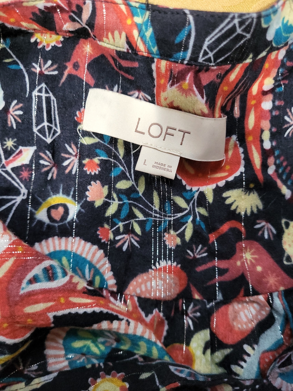 LOFT Navy Paisley Tie-Neck Blouse with Mystic Fantasy Motifs - Picture 7 of 10